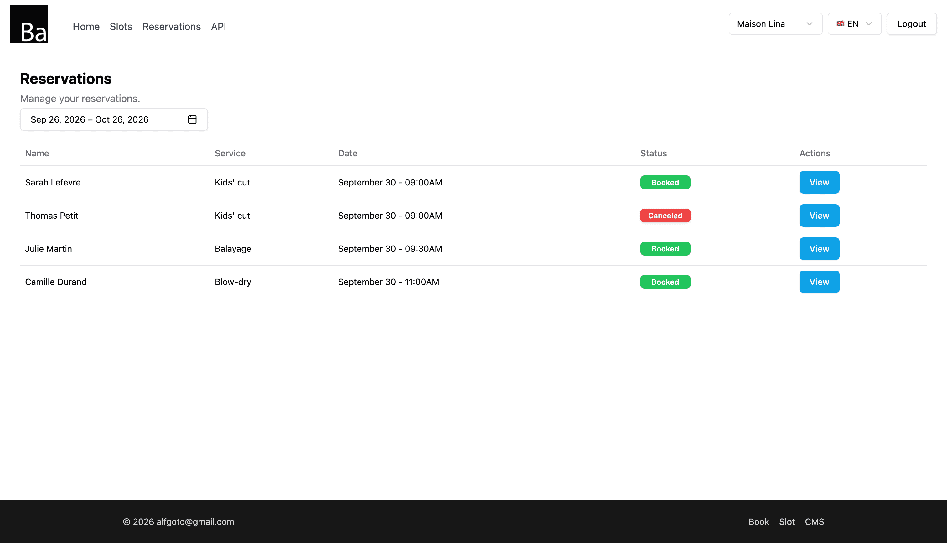 The list of your bookings on a computer