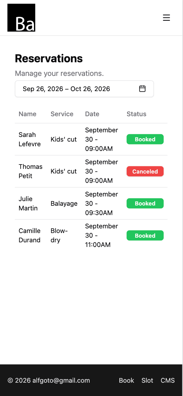 The list of your bookings on a phone